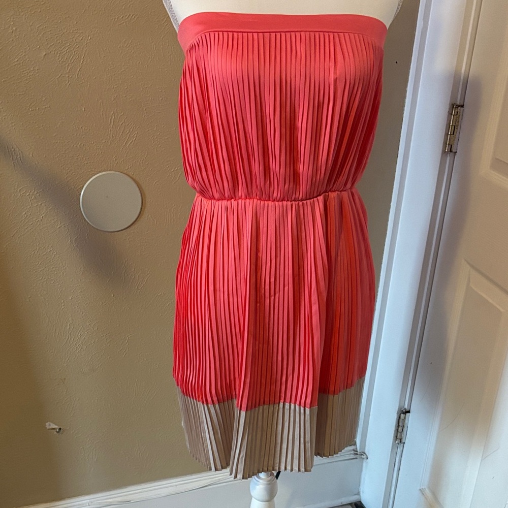 C. Luce Coral and Beige High Low Dress
